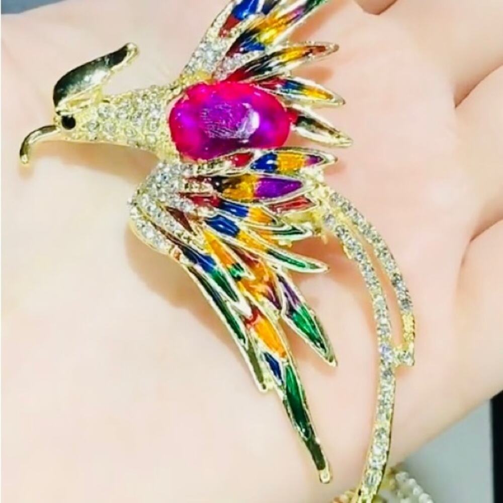 Brooch Crystal Phoenix Bird Brooches unisex Enamel Bird Brooch Size 6.00cmx6.1cm - Picture 2 of 4